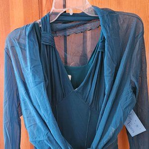 Cyan Dress with Sheer Overblouse